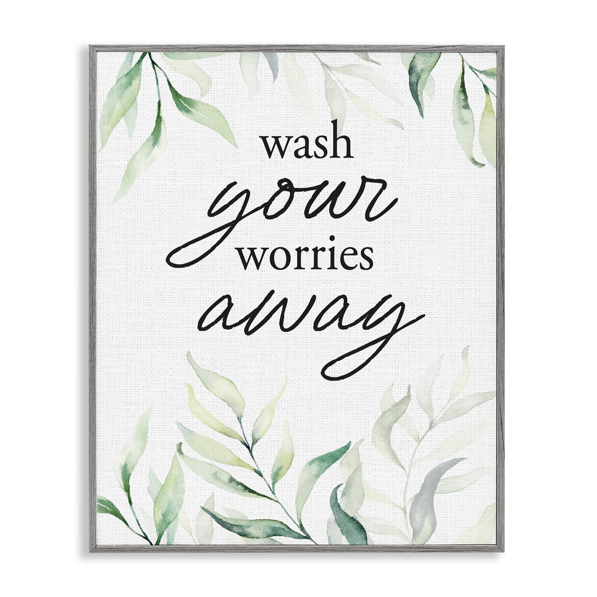 Wash Worries Away Leaves Gray Framed Giclee Art, design by Lettered and Lined