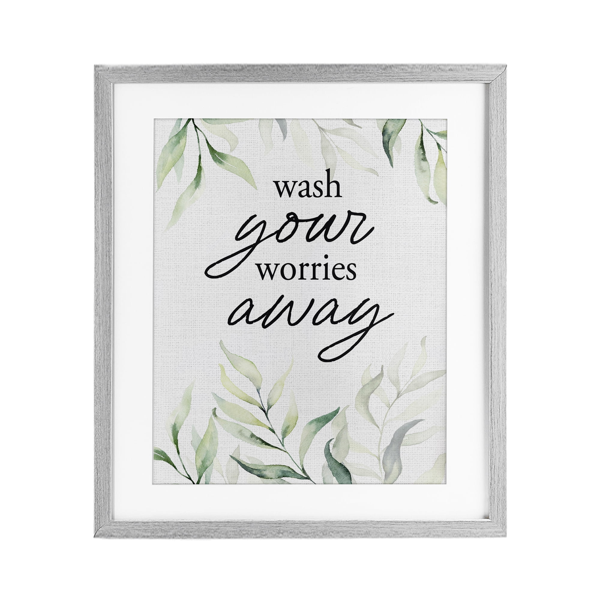 Wash Worries Away Leaves Gray Framed Print Under Glass, design by Lettered and Lined