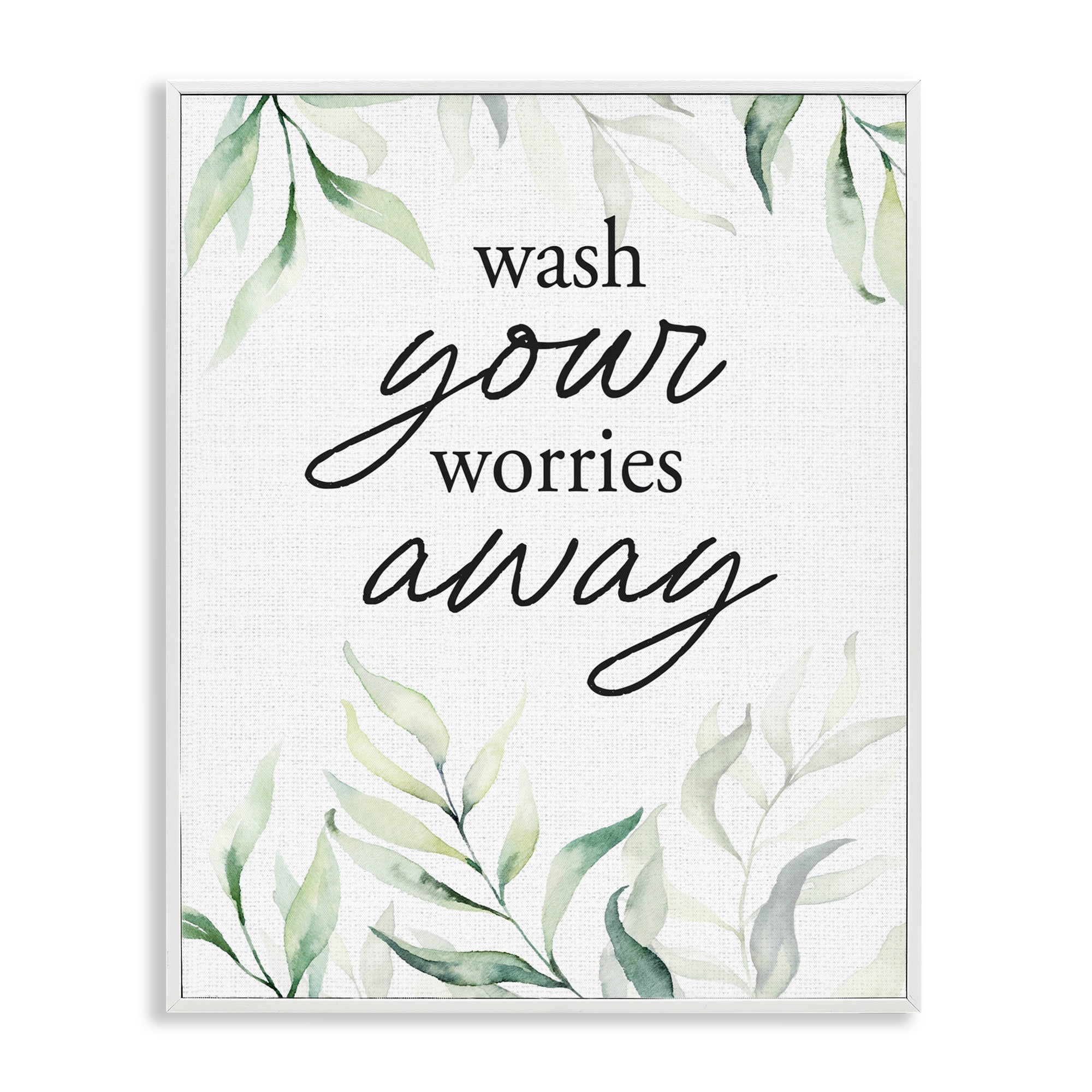 Wash Worries Away Leaves White Framed Giclee Art, design by Lettered and Lined