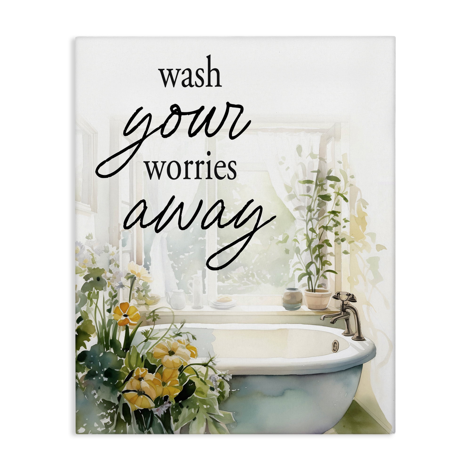 Wash Worries Away Sunlit Bath Canvas Wall Art, design by Lettered and Lined