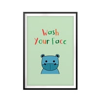 Wash Your Face Cute Hippo 5 x 7 UNFRAMED Print Kids Bathroom Wall Art