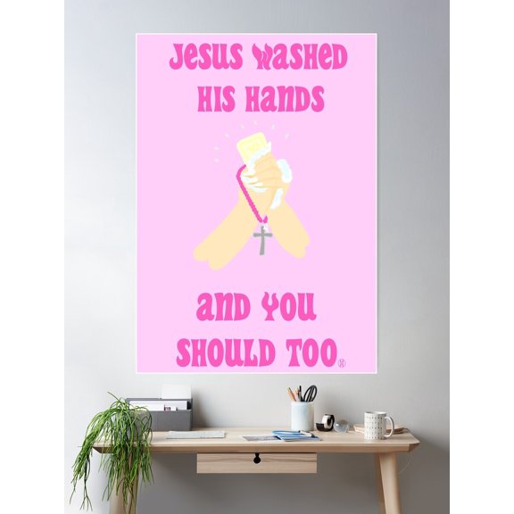 Wash Your Germs Pink Poster Wall Art, Modern Wall Decor For Living Room Bedroom, 8x12 UNFRAMED