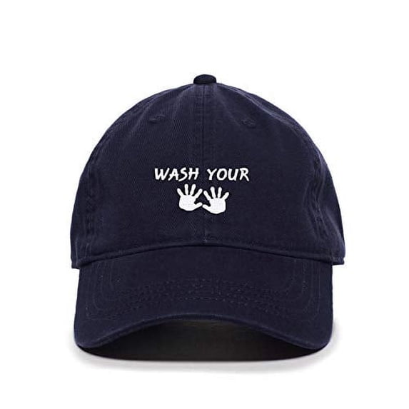 Wash Your Hands Baseball Cap Embroidered Cotton Adjustable Dad Hat Navy