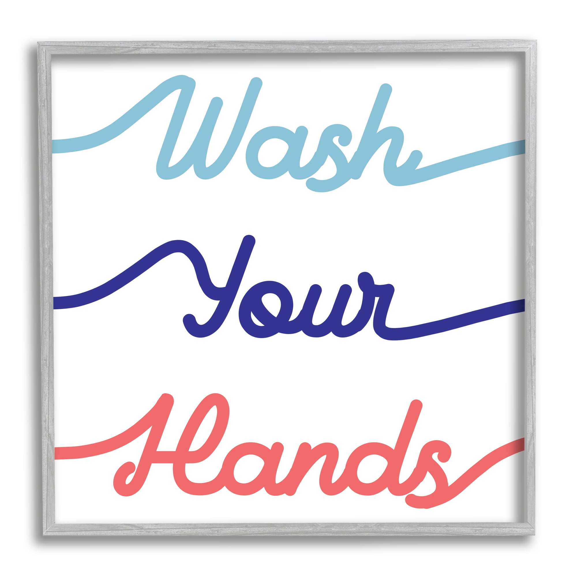 Wash Your Hands Children's Bathroom Typography Typography Framed Art Print Wall Art, 17x17