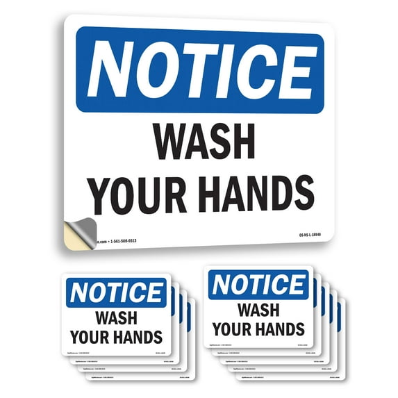 Wash Your Hands OSHA Notice Vinyl Decal Label 10 Inch x 7 Inch - 10 Pack