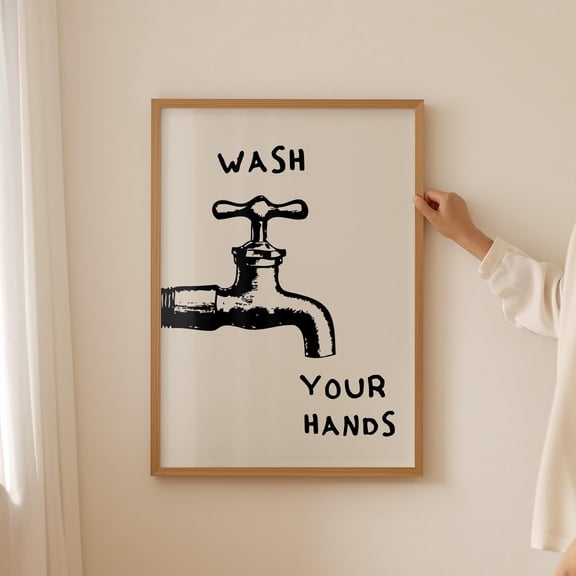 Wash Your Hands Retro Bathroom Decor Hygiene Typography Sign Restroom Art 6 Unframed Paper Print