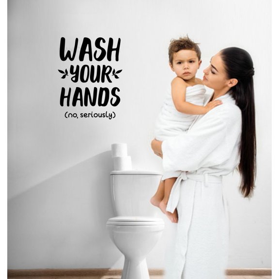 Wash Your Hands Seriously - Bathroom Wall Decor - Die-cut Adhesive Vinyl Lettering Quotes Sticker Decal Art for Walls 18x14-Inch Black