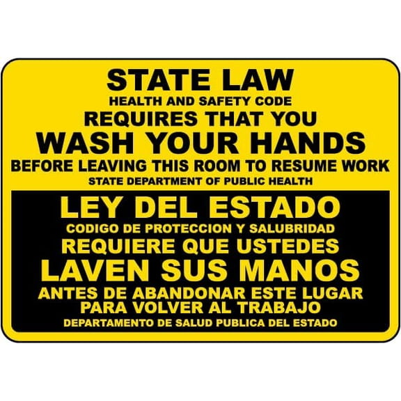 Wash Your Hands State Law Sign Facility Signs Hand Washing Metal Tin \8 x 12 Inch for Home or Work