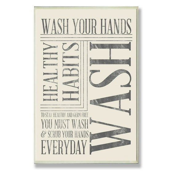 Wash Your Hands Typography Bathroom Wall Plaque