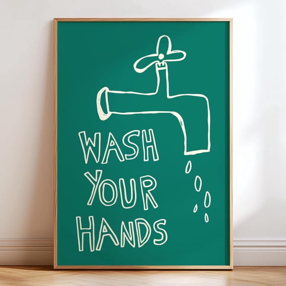 Wash Your Hands Wall Art : Minimal Line Drawing Bathroom Decor UNFRAMED PAPER POSTER, Home Decor, Vintage Gift, Living Room Dercor