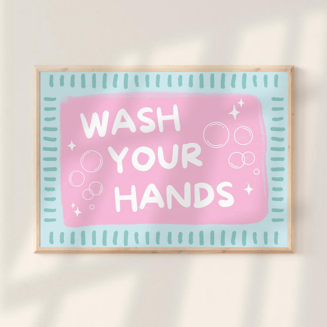 Wash Your Hands Wall Art Print, Childrens Bathroom Quote Decor ...