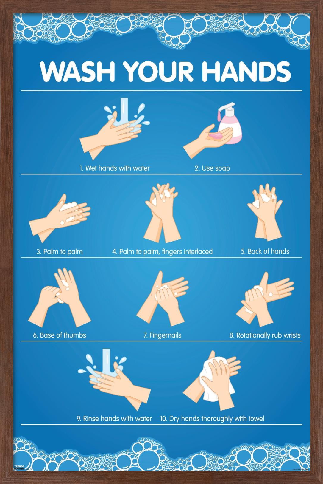 Wash Your Hands Wall Poster, 22.375" x 34", Framed