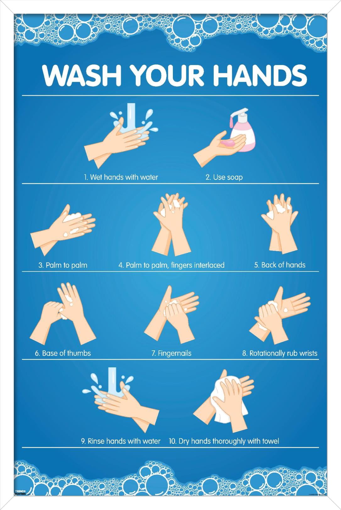 Wash Your Hands Wall Poster, 22.375" x 34", Framed