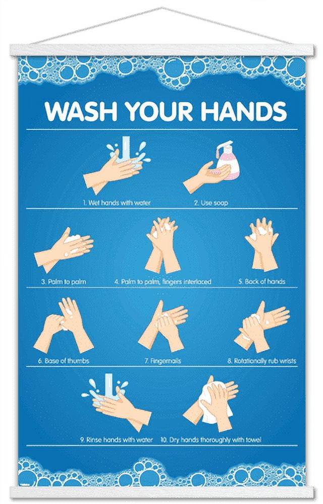 Wash Your Hands Wall Poster with Magnetic Frame, 22.375" x 34 ...