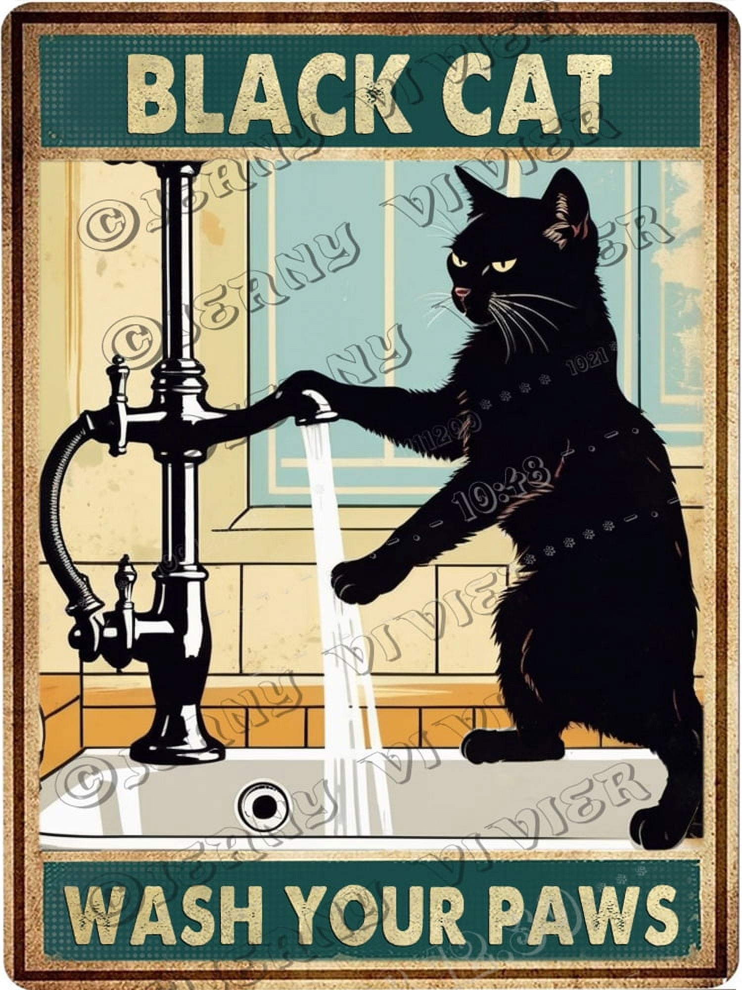 Wash Your Paws Black Cat Sink Co Vintage Aluminum Sign 12x16 IN Funny ...
