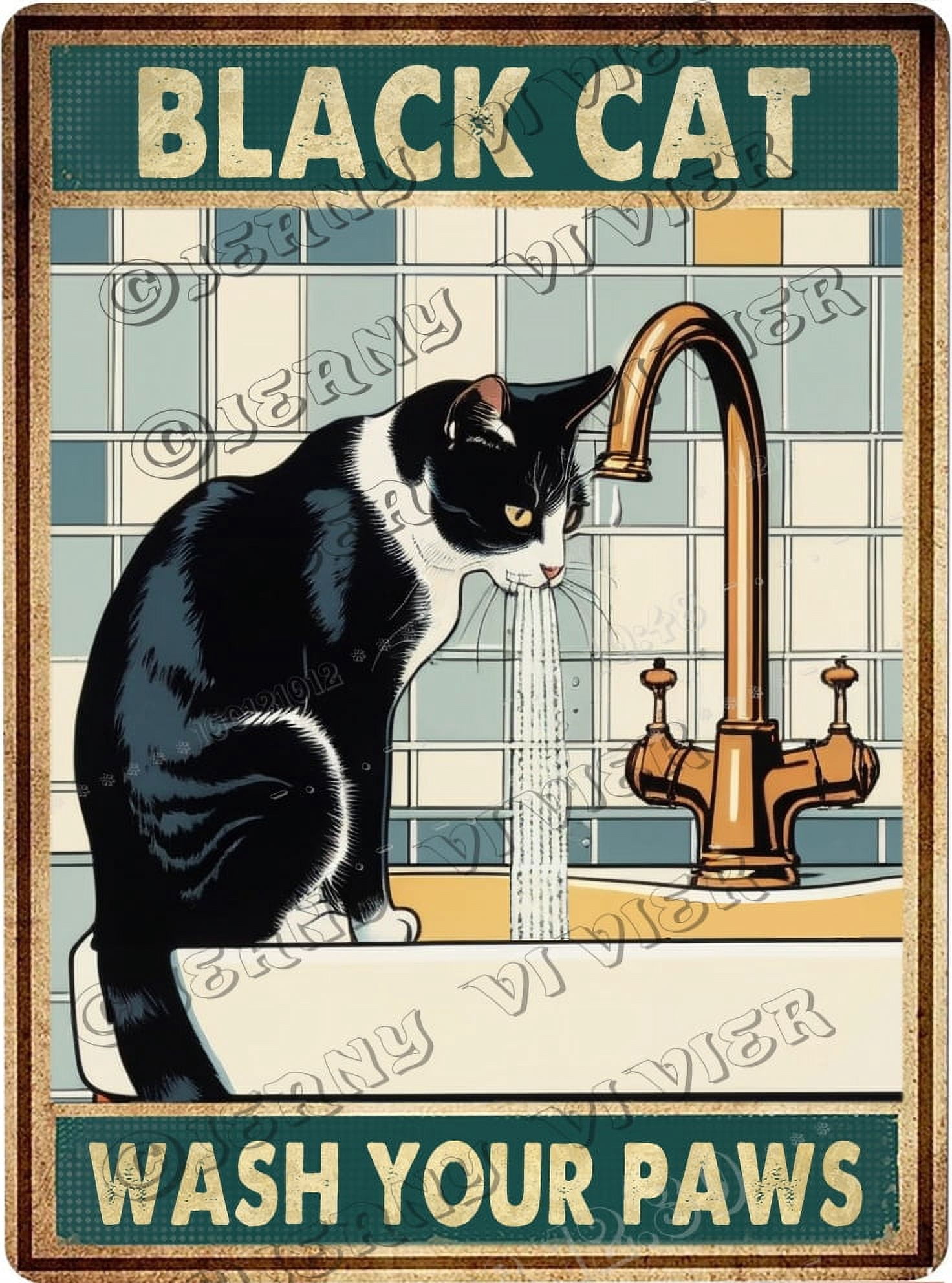 Wash Your Paws Black Cat Sink Co. Vintage Aluminum Sign 12x8 IN Funny ...