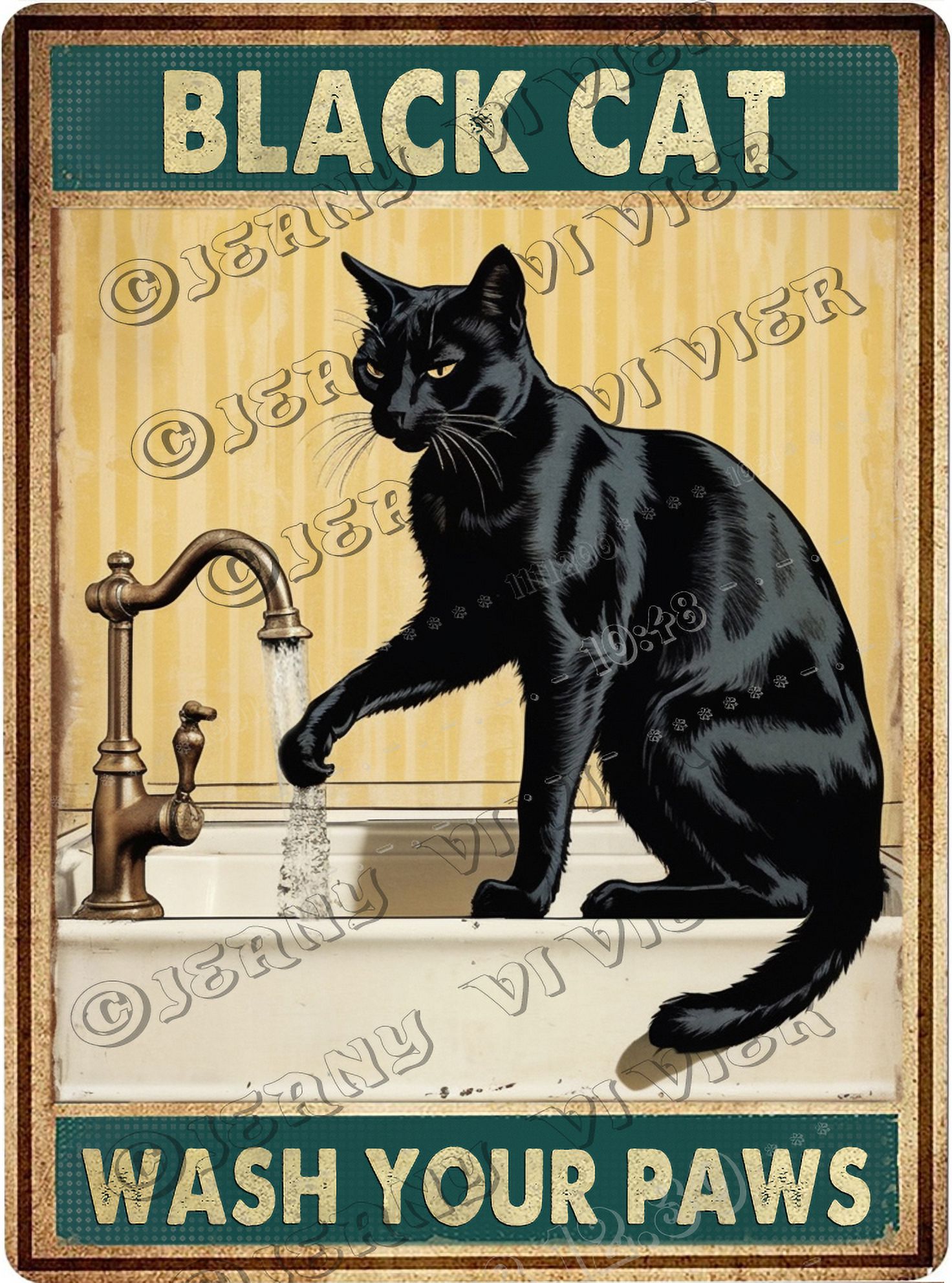 Wash Your Paws Black Cat Sink Co Vintage Aluminum Sign 5.5x8 IN Retro ...