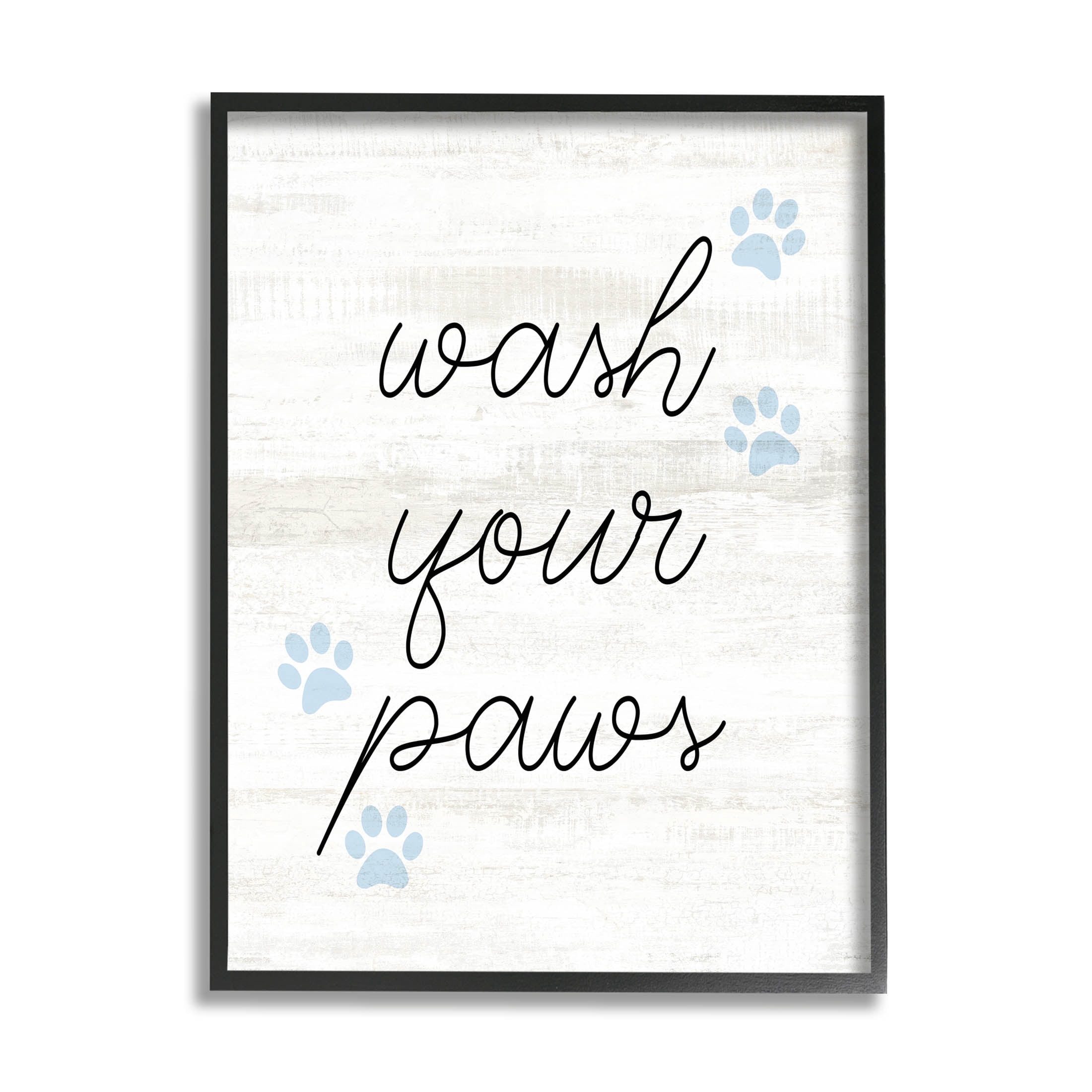 Wash Your Paws Pet Shapes Typography Graphic Art Black Framed Art Print Wall Art