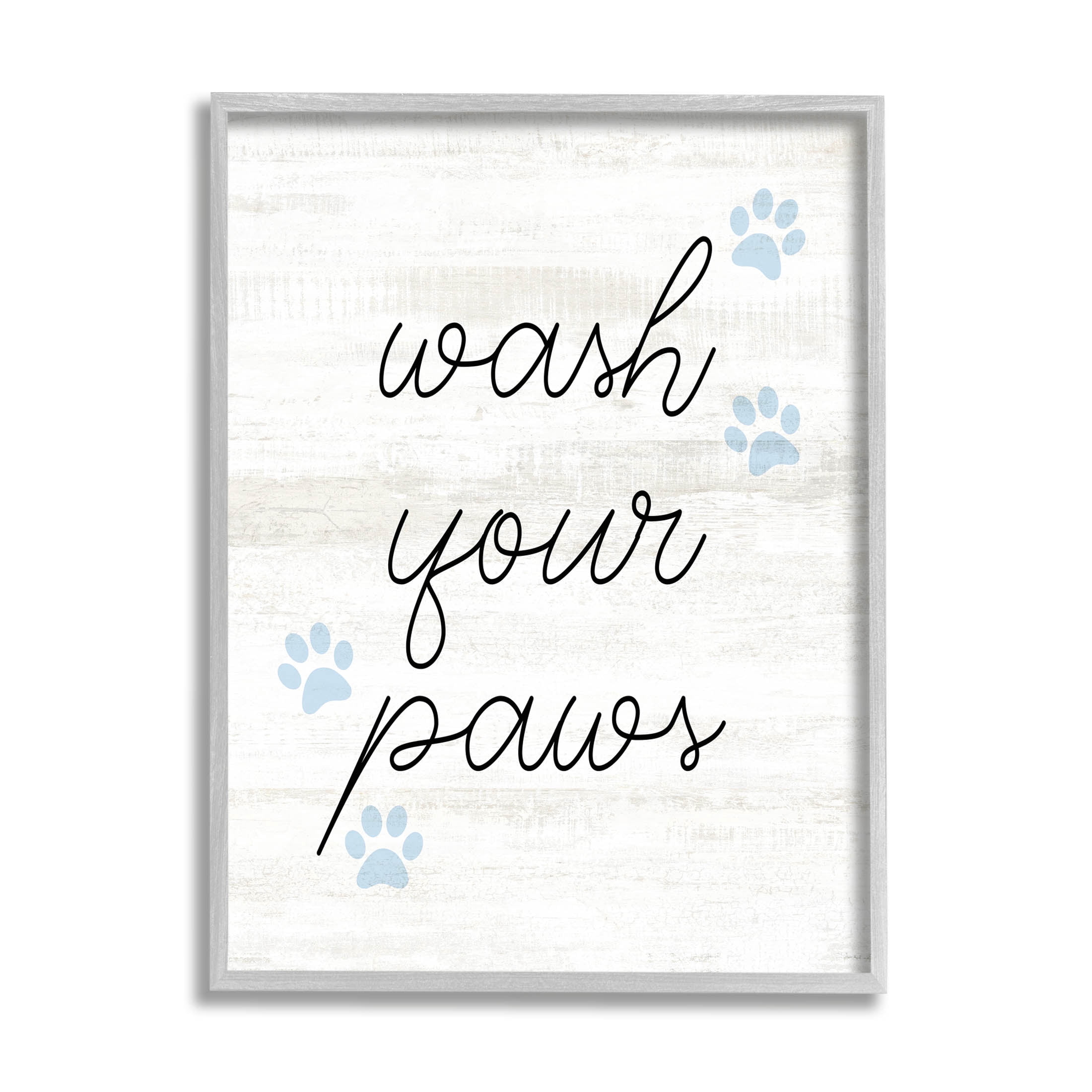 Wash Your Paws Pet Shapes Typography Graphic Art Gray Framed Art Print Wall Art