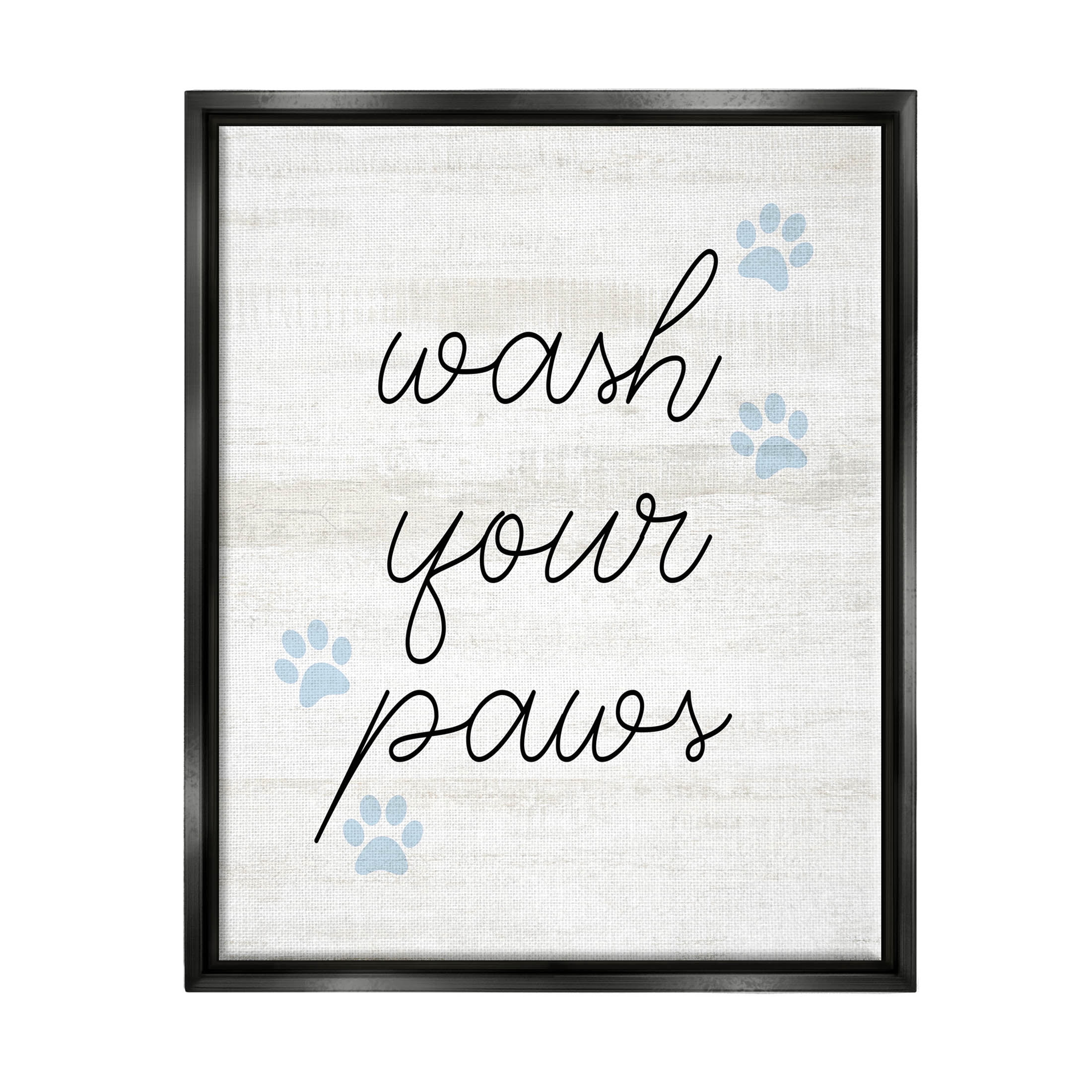 Wash Your Paws Pet Shapes Typography Graphic Art Jet Black Framed Art Print Wall Art