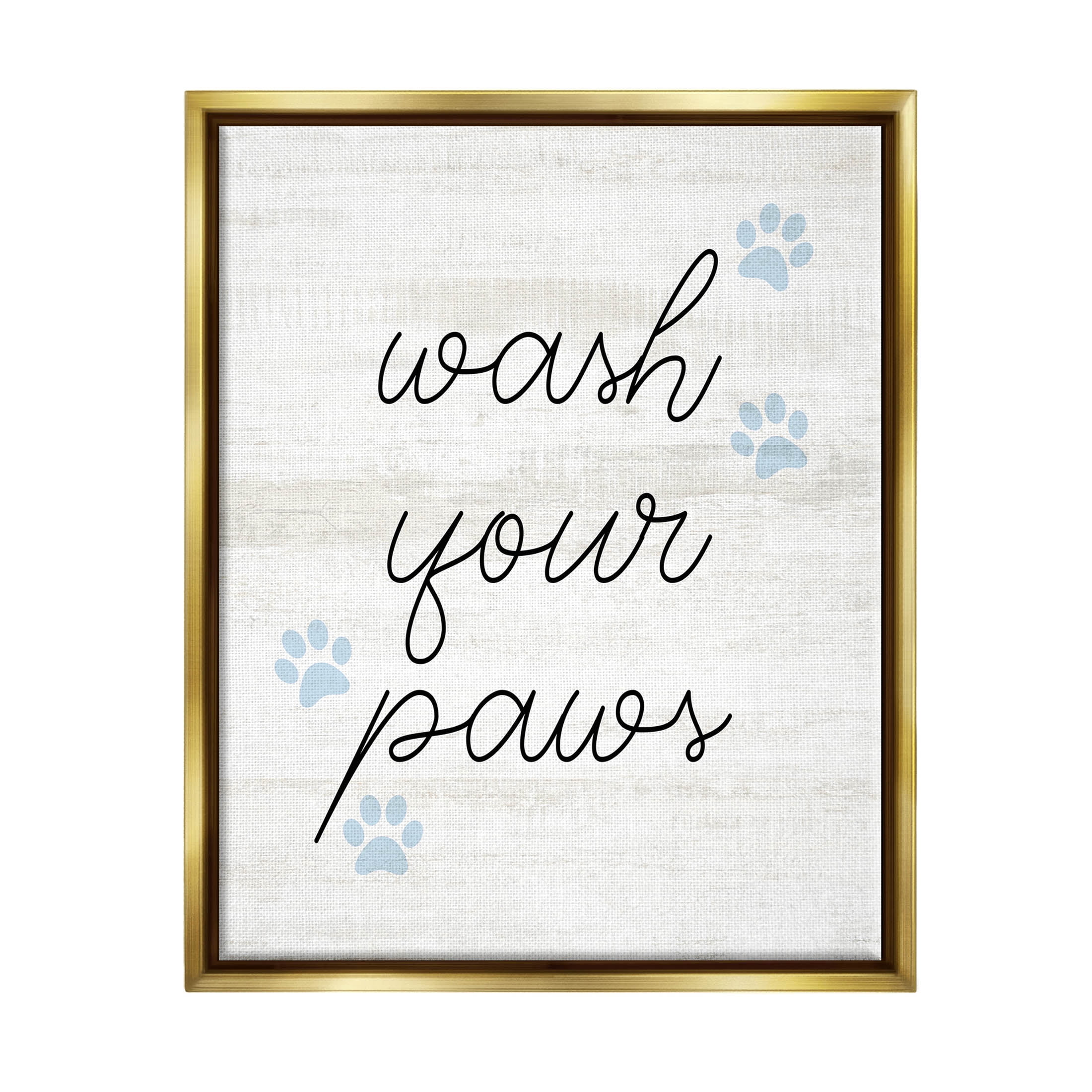 Wash Your Paws Pet Shapes Typography Graphic Art Metallic Gold Framed Art Print Wall Art