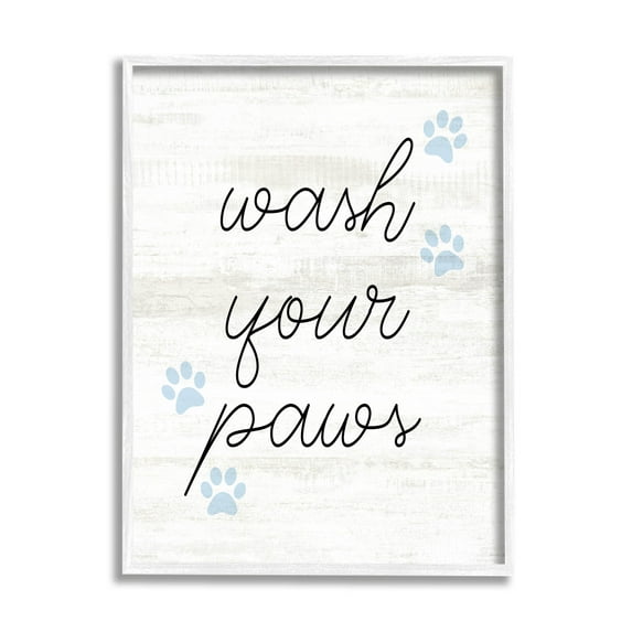 Wash Your Paws Pet Shapes Typography Graphic Art White Framed Art Print Wall Art