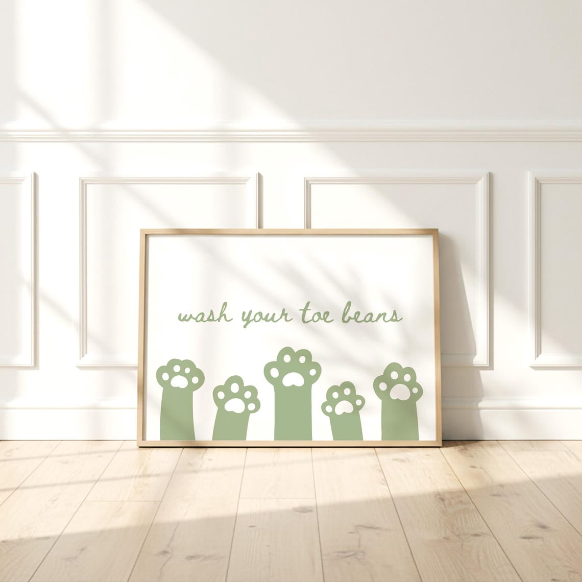 Wash Your Toe Beans Wall Art Print, Sage Green Cat Bathroom Typography ...
