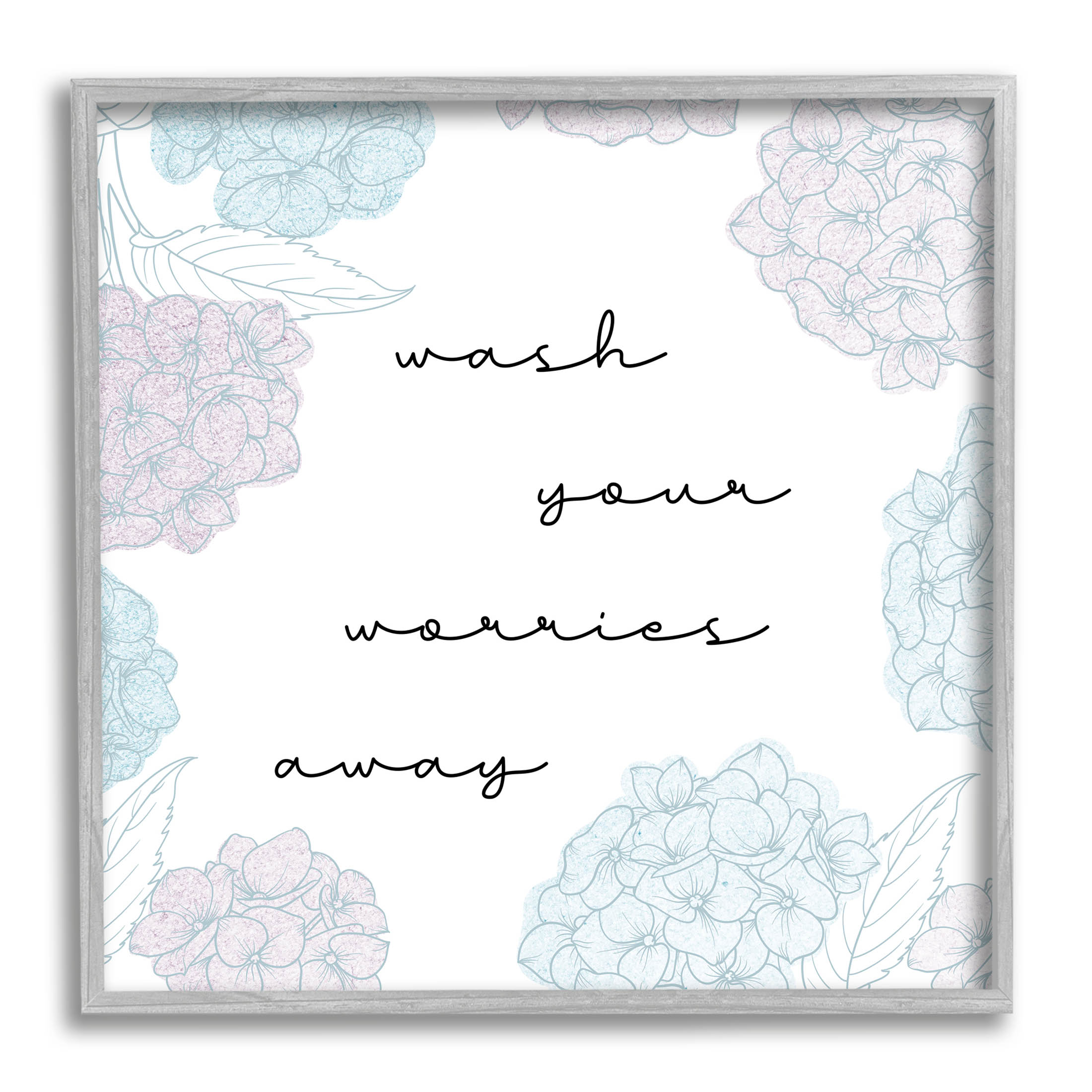 Wash Your Worries Away Delicate Florals Botanical & Floral Graphic Art Gray Framed Art Print Wall Art