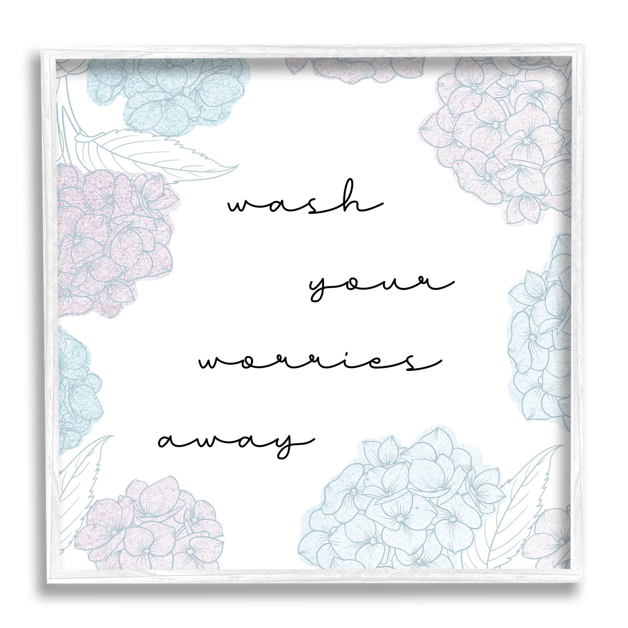 Wash Your Worries Away Delicate Florals Botanical & Floral Graphic Art White Framed Art Print Wall Art
