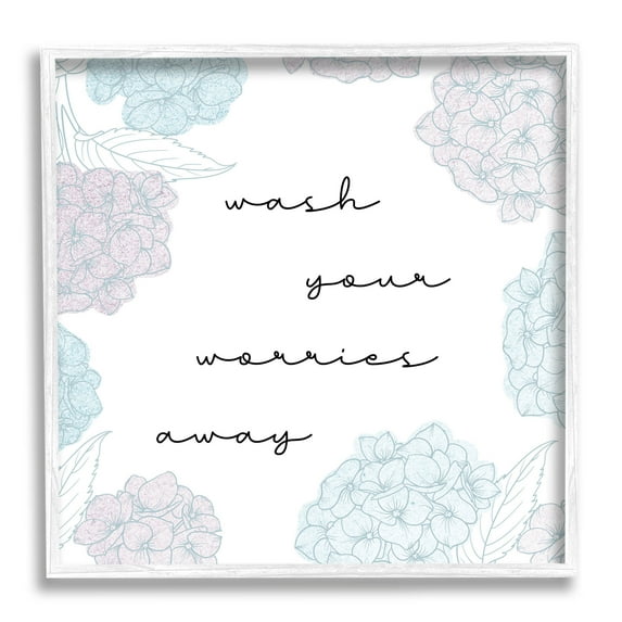 Wash Your Worries Away Delicate Florals Botanical & Floral Graphic Art White Framed Art Print Wall Art