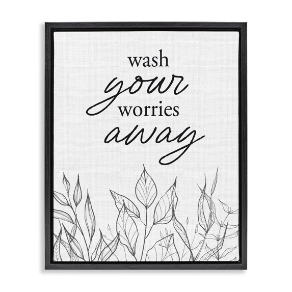 Stupell Industries Contemporary Wash Your Worries Away Minimalist Black Floating Frame Canvas Art, 17 x 21, by Lettered and Lined