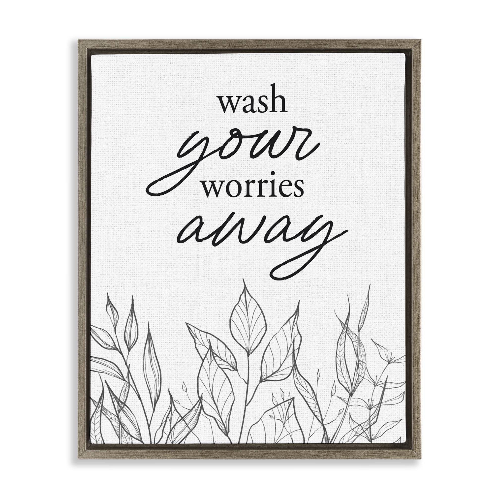 Wash Your Worries Away Minimalist Brown Framed Floater Canvas Wall Art, design by Lettered and Lined