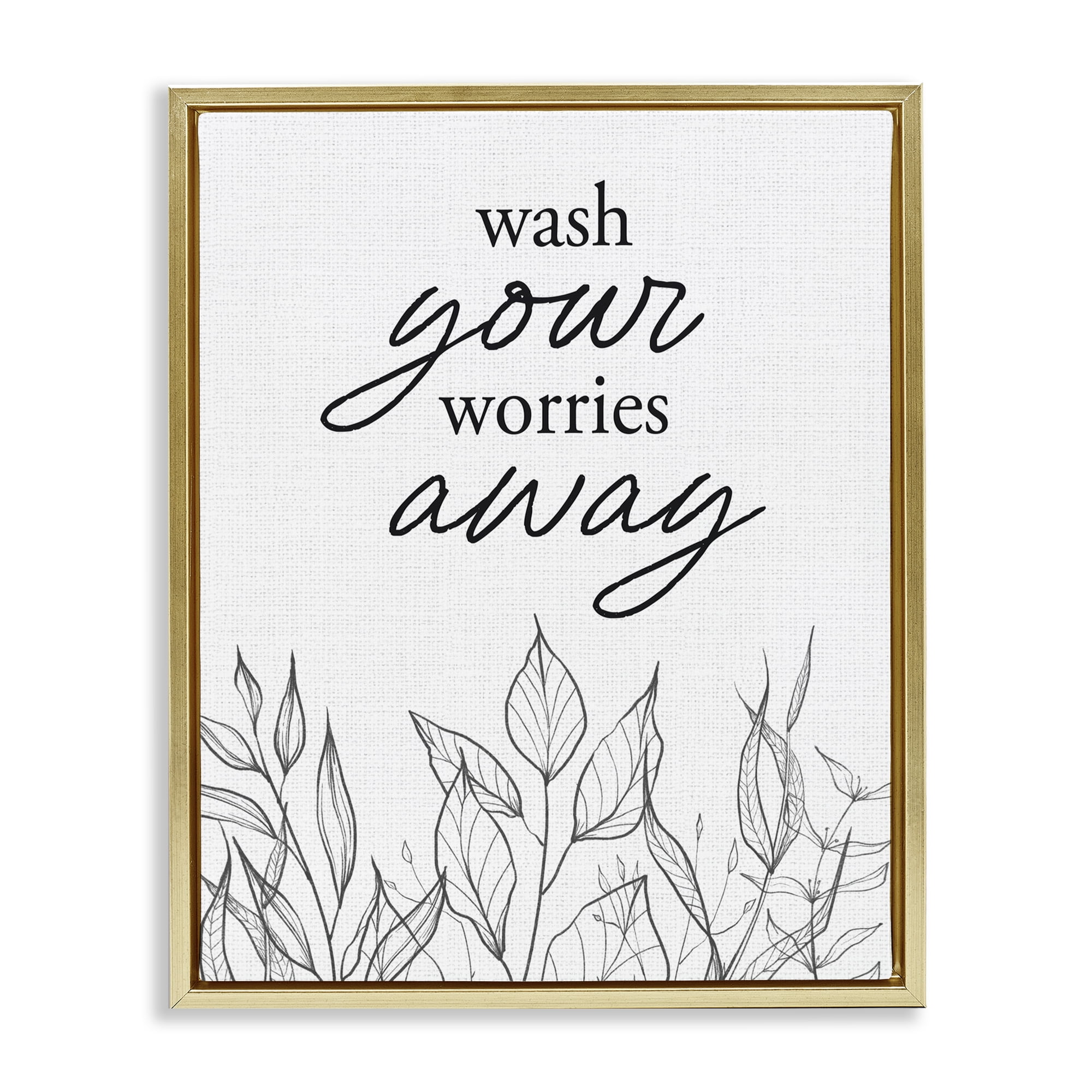 Wash Your Worries Away Minimalist Gold Framed Floater Canvas Wall Art, design by Lettered and Lined
