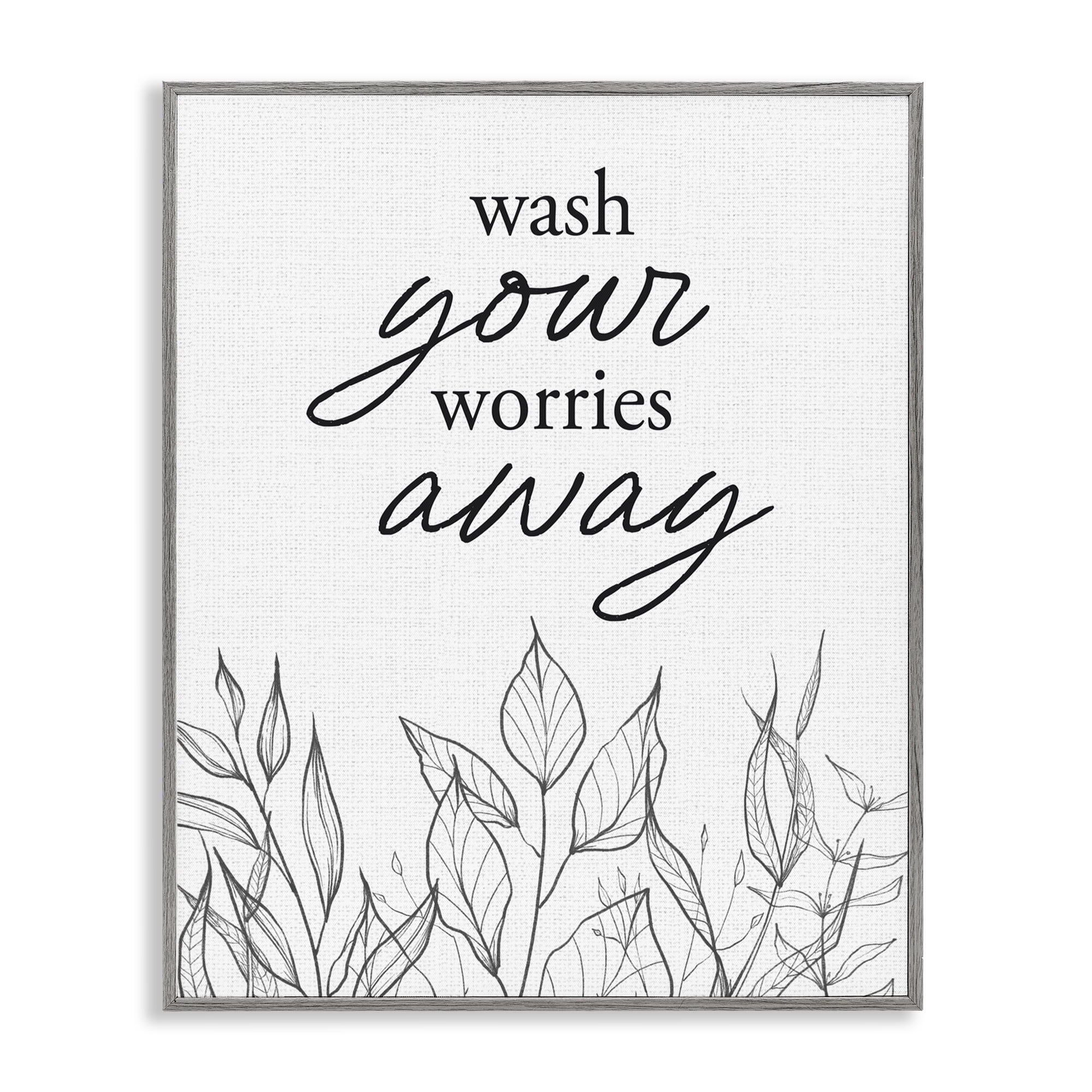 Wash Your Worries Away Minimalist Gray Framed Giclee Art, design by Lettered and Lined