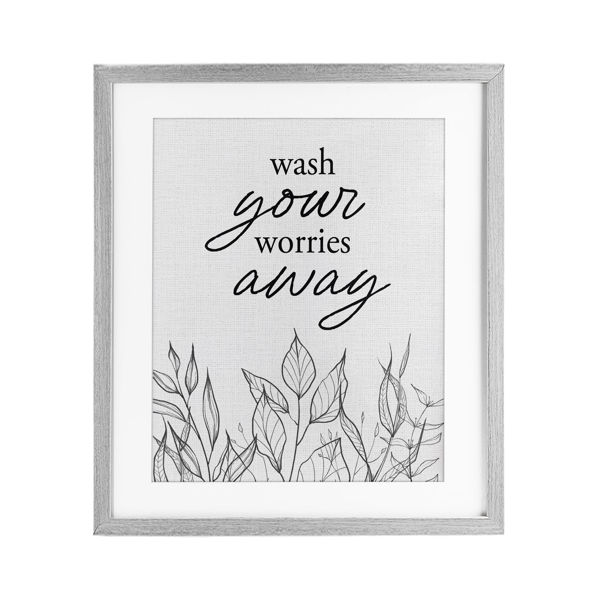 Wash Your Worries Away Minimalist Gray Framed Print Under Glass, design by Lettered and Lined