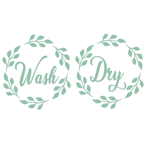 Wash and Dry Stickers for Laundry Machines Vinyl Decal - Washer and Dryer Combo with Creative Green Leaves Ring Designs for Laundry Room - 20" x 20"