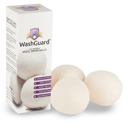 WashGuard Wool Dryer Balls - Reduce Laundry Drying Time, Less Ironing - Save Money - 3 Count Per Pack - White