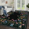 thumbnail image 1 of Washable 10x13 Area Rugs, Large Living Room Rug, Non-Slip Soft Floral Rugs for Bedroom, Botanical Area Rug Carpet for Dining Room Guest Room (Black,10'x13'), 1 of 7