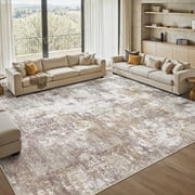 Uermei 10x14 Large Washable Rug: Modern Abstract Soft Non-Slip Indoor Area Rug - Low Pile Stain Resistant Foldable Rug for Living Room Bedroom Dining Room Office - Golden Brown