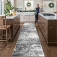 thumbnail image 1 of Washable 12ft Kitchen Area Rug: Abstract Entryway Rug Runner Soft Bedroom Besides Floor Mat Non-slip Indoor Carpet For Bathroom Living Room Stain Resistant Family(2'6x12 Black/grey), 1 of 8