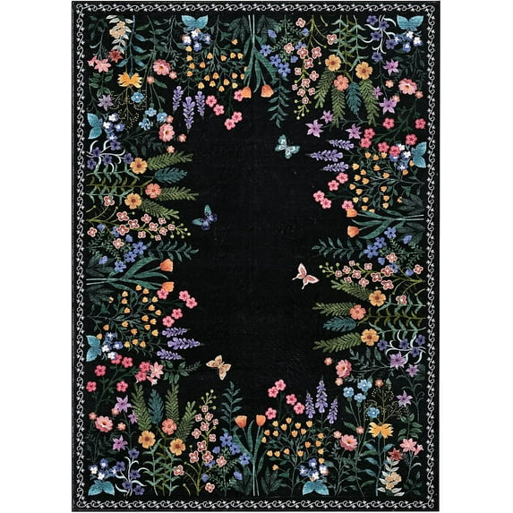 Washable 2*6ft/5*7ft/6*9ft/8*10ft/9*12ft/10*13ft Large Area Rugs for Living Room, Non-Slip Soft Floral Area Rugs for Bedroom, Botanical Foldable Floor Carpet for Dining Room Guest Room