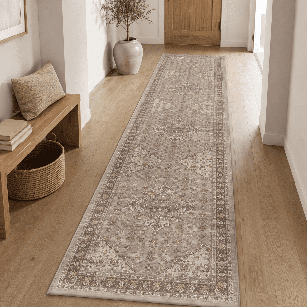 Washable 2'6x12 Entryway Runner Rugs Vintnon-slip Low Pile Brown ...