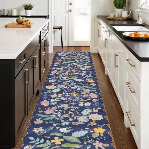 Washable 2'6x12 Hallway Runner Rug: Entryway Non Slip Floral Rug Farmhouse Soft Stain Resistant Carpet For Kitchen Bathroom Bedroom Low Pile Pet Friendly Floor Mat Living Room(2'6x12/purple)