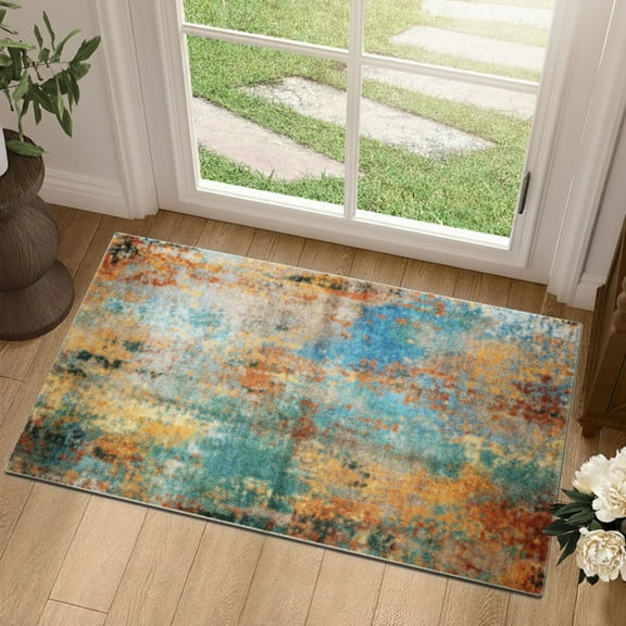 Socomw 2'x3' Entryway Rug, Washable Door Mat with Rubber Backing Modern Abstract Non-Slip Soft Low Pile Carpet for Front Door, Entryway, Bathroom
