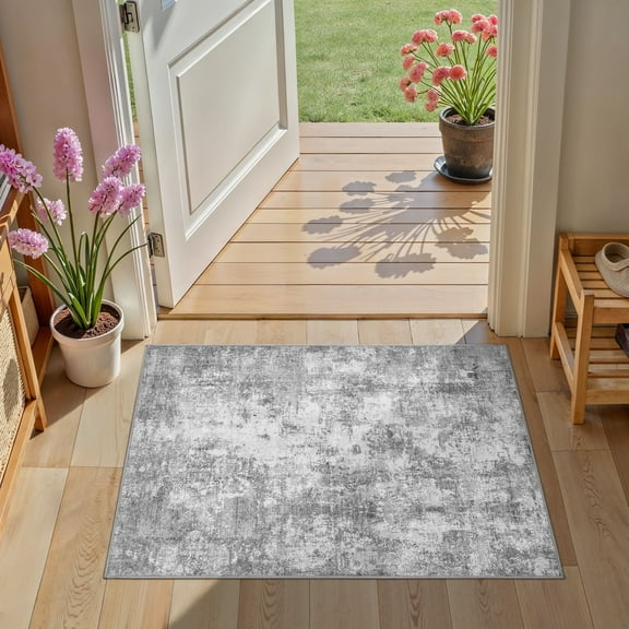 Uermei 2x3 Washable Entryway Rug: Non-Slip Soft Small Indoor Area Rug for Hallway Bedroom Kitchen, Stain-Resistant Durable Abstract Carpet for Porch Laundry Kids Room Home Decor - Gray