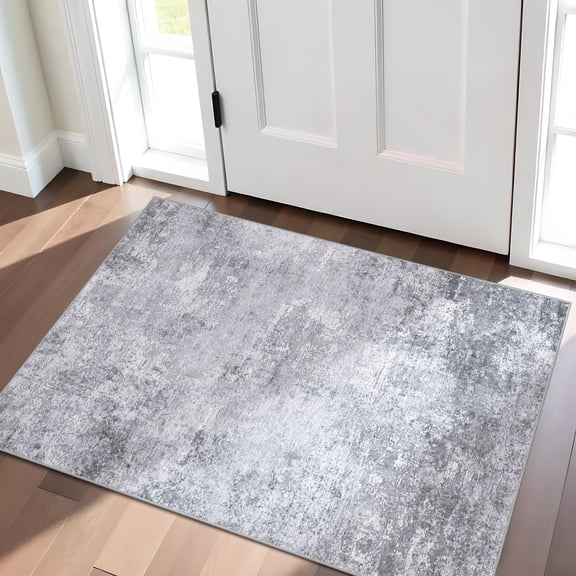 Washable 2x3 Abstract Area Rug - Large Living Room Area Rugs Modern Stain Resistant Indoor mat for Bedroom Dining Room Non Slip Rubber Backing Thin Super Soft Room Decor Floor Carpet 2x3 Grey