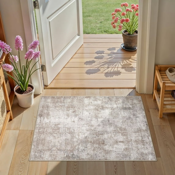 Uermei 2x3 Washable Entryway Rug: Non-Slip Soft Small Indoor Area Rug for Hallway Bedroom Kitchen, Stain-Resistant Durable Abstract Carpet for Porch Laundry Kids Room Home Decor - Brown
