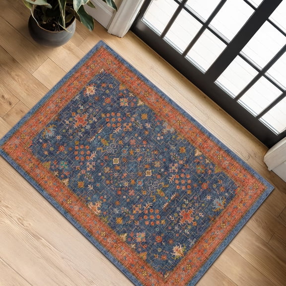 Washable 2x3 Entry Rug Front Door Indoor Farmhouse Small Area Rugs For Kitchen Bathroom Entrance Non Slip Rubbered Boho Decor (2x3 Navy Blue)