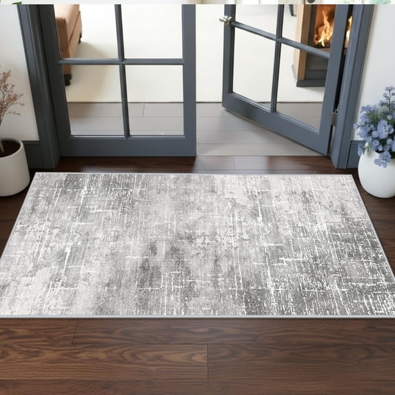 Washable 2x5 Hallway Runner Rug: Indoor Abstract Water Resistant Kitchen Entryway Rug Soft Living Room Bedroom Carpet Thin Low Pile Non Slip Floor Mat For Bathroom Laundry Room(2x5 Light/grey)