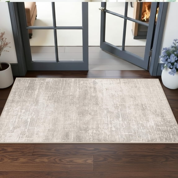 Washable 2x5 Kitchen Runner Rug: Abstract Water Resistant Sink Stove Entryway Rug Soft Living Room Bedroom Beside Carpet Thin Low Pile Non-slip Hallway Bathroom Laundry Floor Mat(2x5 Beige/cream)
